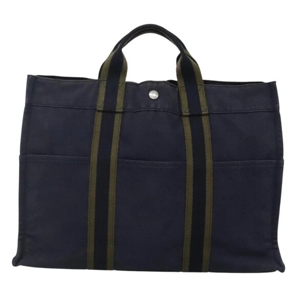 HERMES Fourre Tout MM Hand Bag Canvas Navy Auth ti2836 - Picture 3 of 16